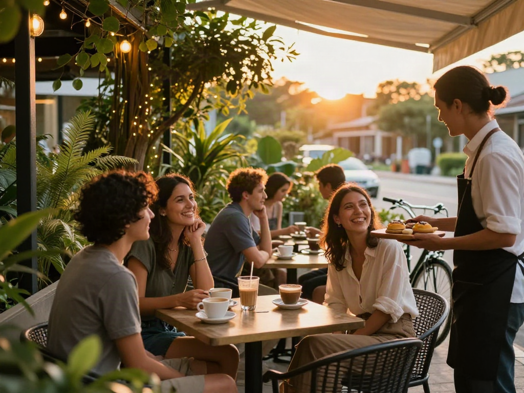 Group enjoying coffee at rokok88 café, capturing social moments.